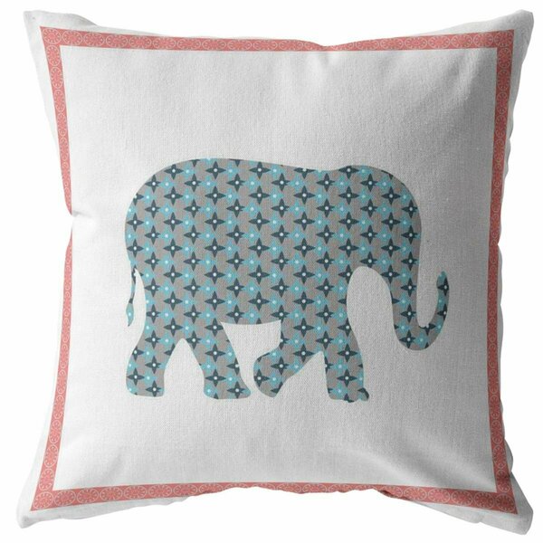 Homeroots 16 in. Elephant Indoor & Outdoor Zippered Throw Pillow Blue Pink & White 412901